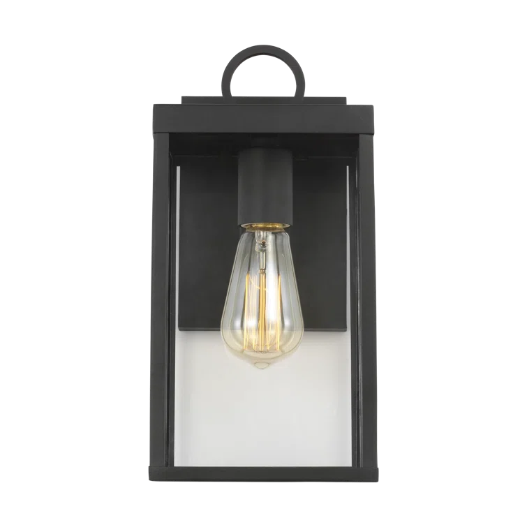 12.5" Matte Black and Clear Glass Outdoor Wall Sconce