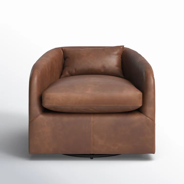 Heirloom Sienna Genuine Leather Swivel Armchair with Pillow Back