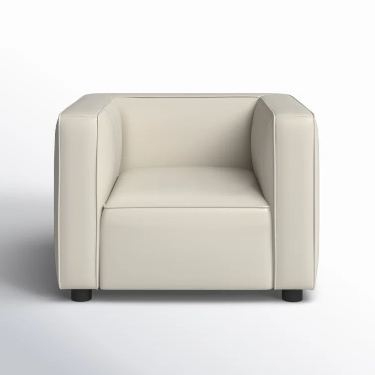 Ivory Genuine Leather and Wood Armchair