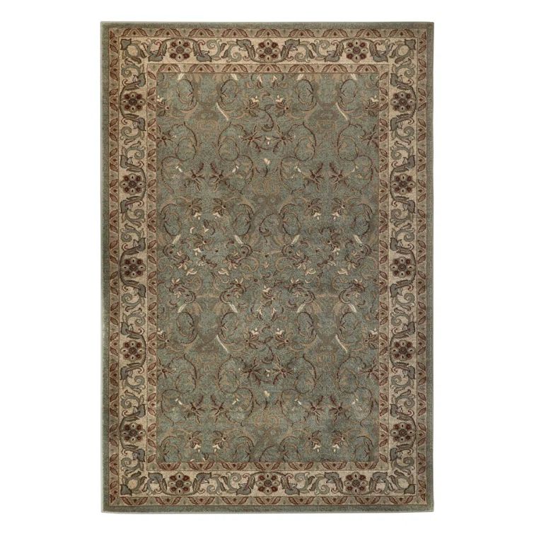 Ivory and Green Round Floral Synthetic Area Rug, 8' x 8'
