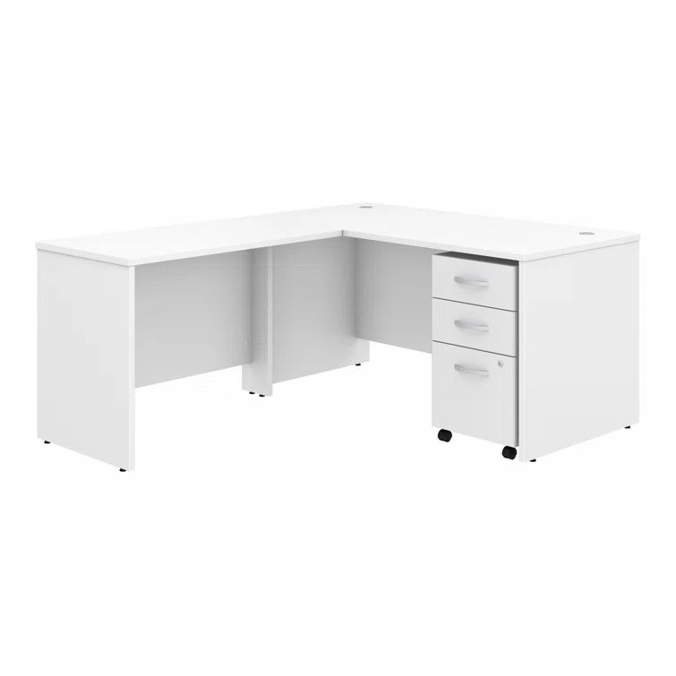 White Thermally Fused Laminate L-Shaped Desk with Mobile File Cabinet