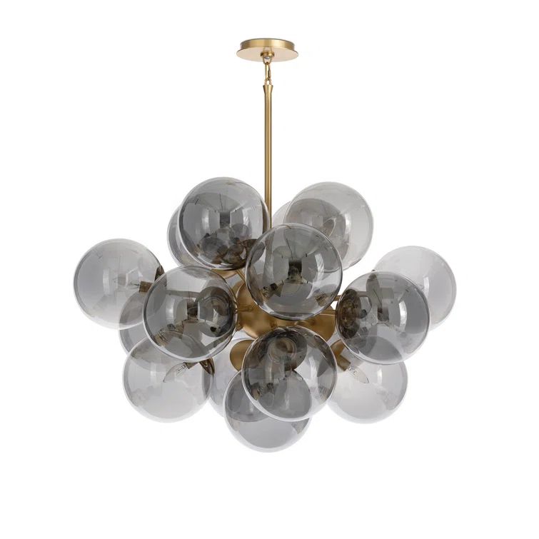Natural Brass Sputnik Chandelier with Smoke Glass Globes