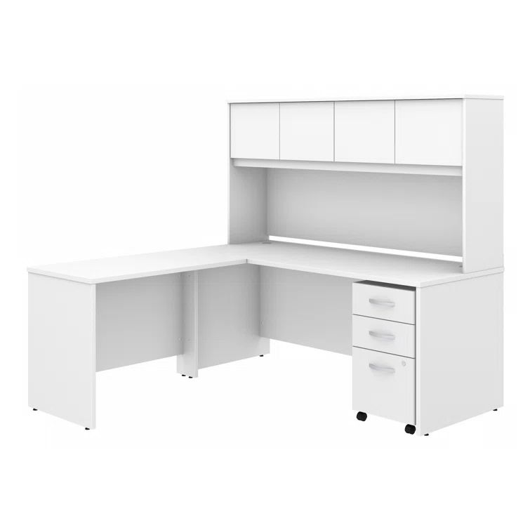 White Thermally Fused Laminate L-Shaped Desk with Hutch