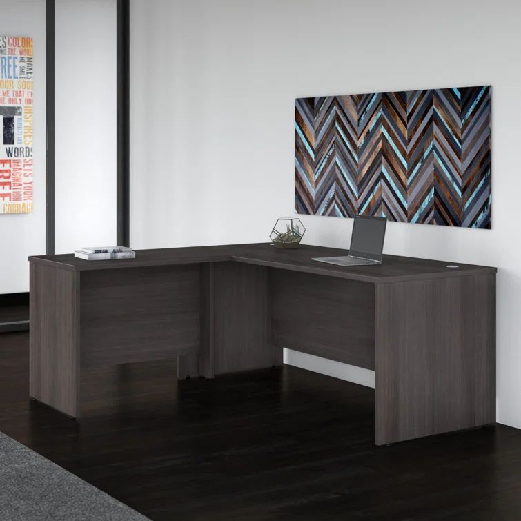 Storm Gray L-Shaped Corner Desk with Filing Cabinet