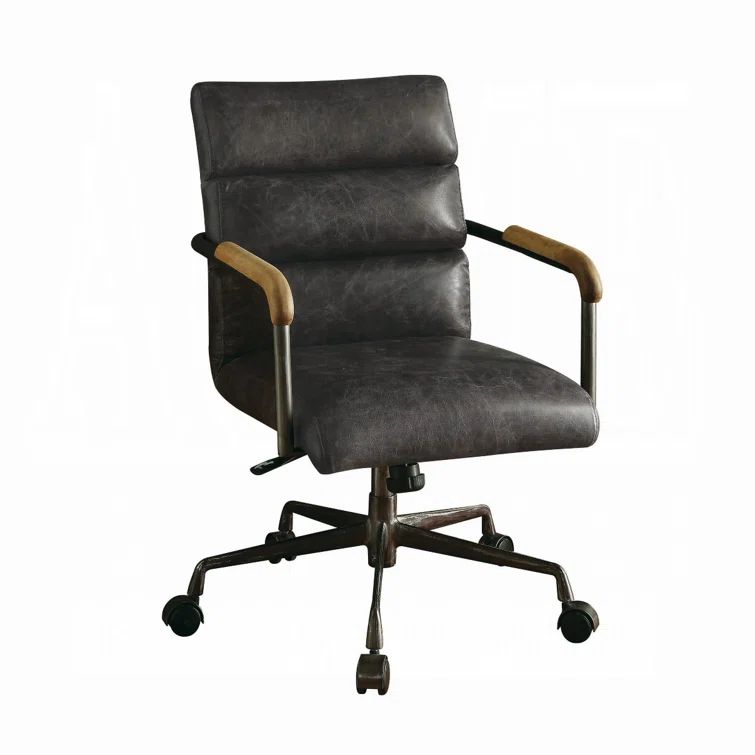 Antique Slate Executive Swivel Chair in Top Grain Leather and Wood