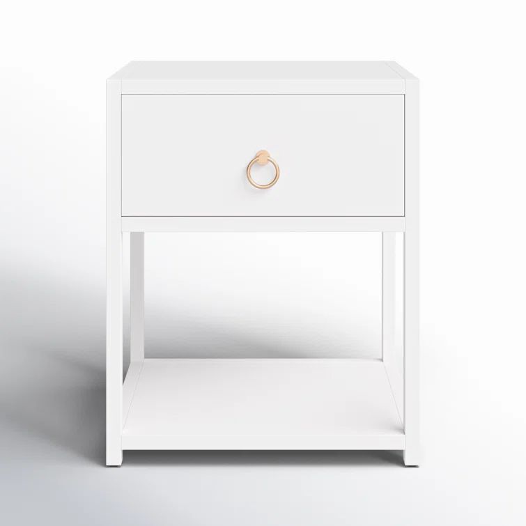 Luxe Gold & White Square End Table with Storage Shelf