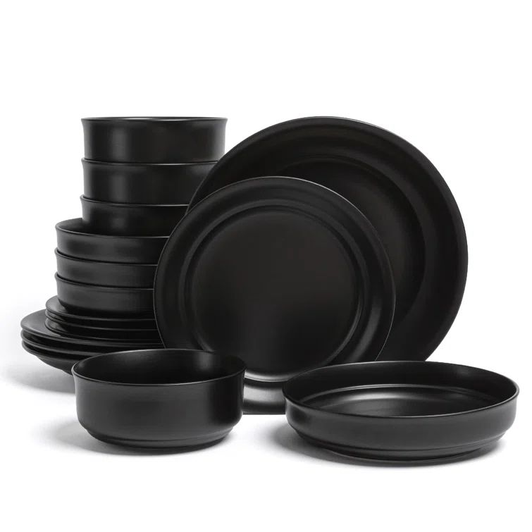 Black Ceramic 16-Piece Semi-Matte Dinnerware Set, Service for 4