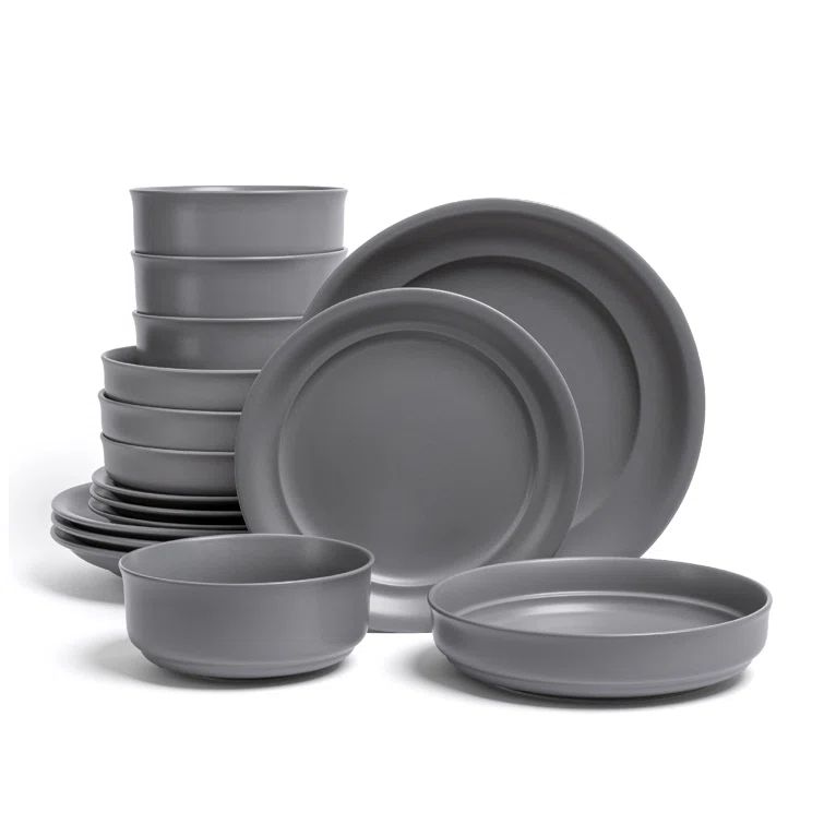 Charcoal Ceramic Semi-Matte 16-Piece Dinnerware Set, Service for 4