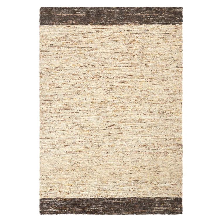 Beige and Dark Brown Wool Handcrafted 8' x 10' Area Rug