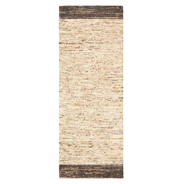 Beige and Dark Brown Wool Flat Woven Runner Rug