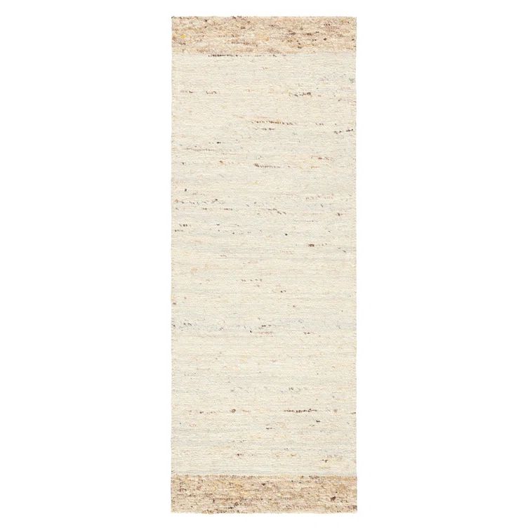 Ivory Beige Handcrafted Wool Runner Rug with Cotton Backing
