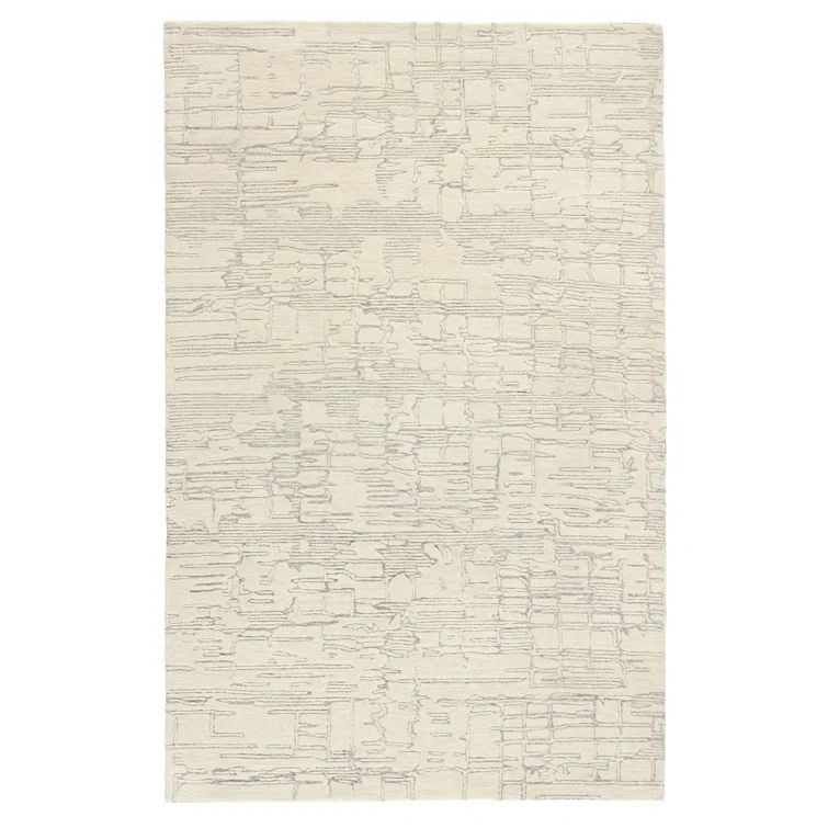 Beige and Blue Abstract Wool 8' x 10' Handmade Rug
