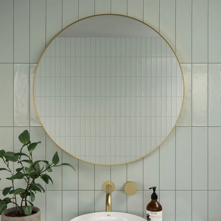 Leia 28" Round Bronze and Wood Mirror