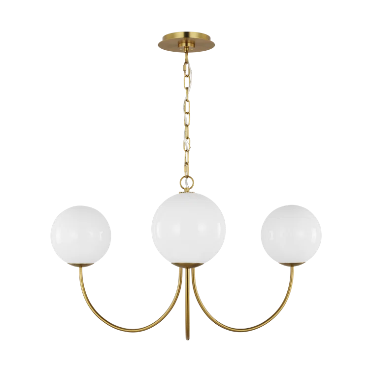 Burnished Brass and Milk Glass 3-Light Chandelier