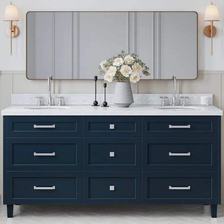 Midnight Blue Double Sink Bathroom Vanity with Marble Top