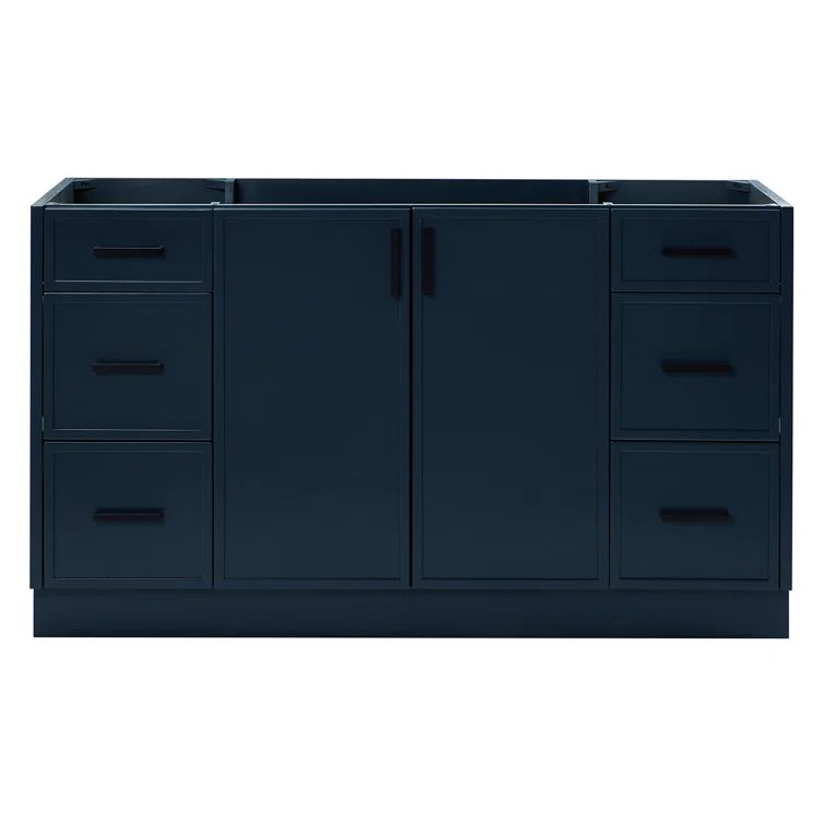 Midnight Blue Solid Wood 60" Freestanding Bathroom Vanity