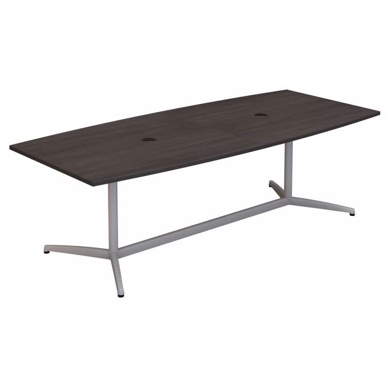 Gray Engineered Wood Boat Shaped Conference Table with Metal Base