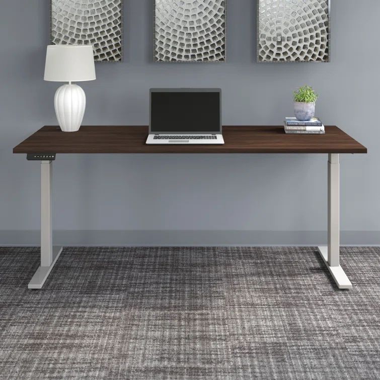 Adjustable 71" Black Walnut & Cool Gray Metallic Sit-Stand Desk