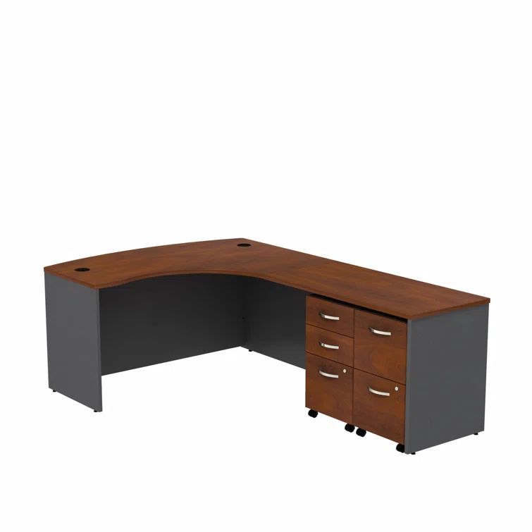 Hansen Cherry Wood Corner Computer Desk with Filing Cabinet