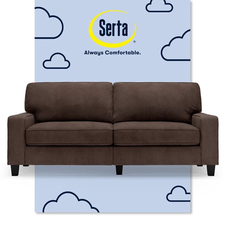 Dark Brown Microsuede Track Arm Sofa with Pillow Back