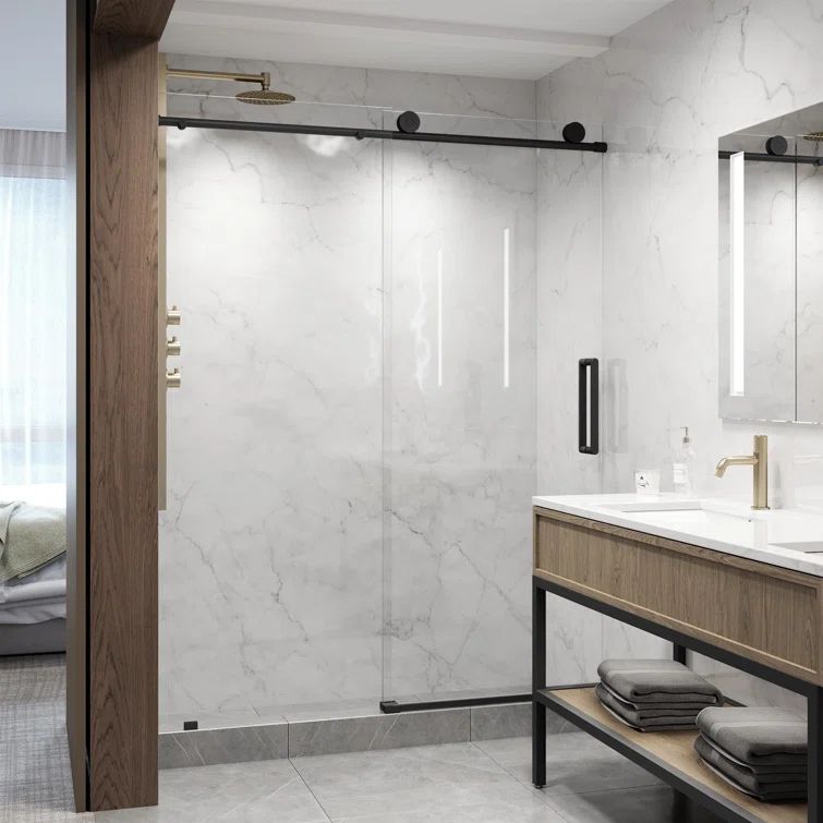 Elan 76" High x 60" Wide Frameless Sliding Shower Door in Matte Black