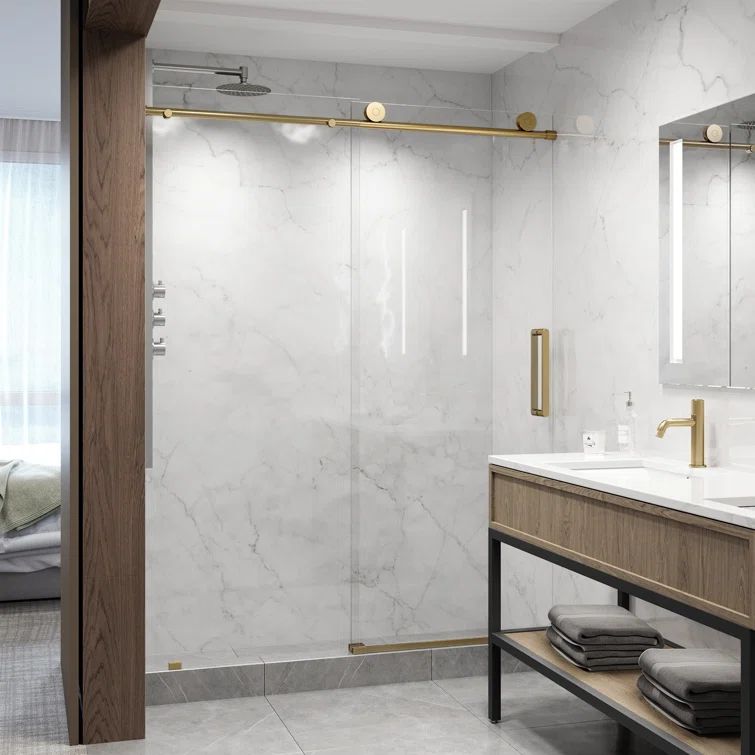 Elan 76" High x 60" Wide Frameless Sliding Shower Door in Matte Brushed Gold