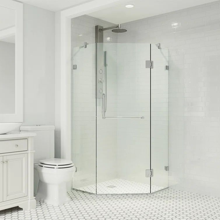 Piedmont Frameless Neo-Angle Shower Enclosure with Clear Glass and Brushed Nickel Hardware