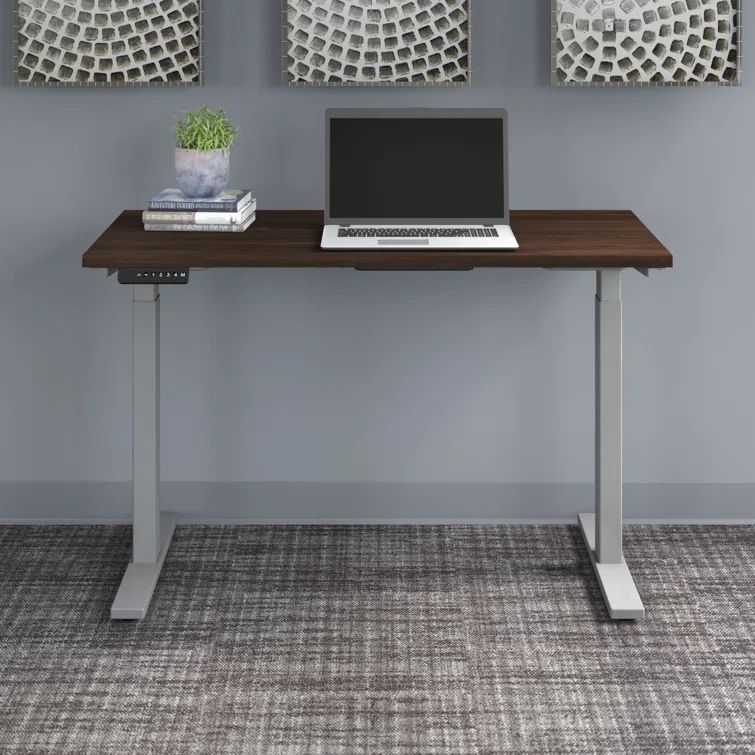 ErgoFlex Black Walnut and Cool Gray Electric Sit-Stand Desk 47.6"