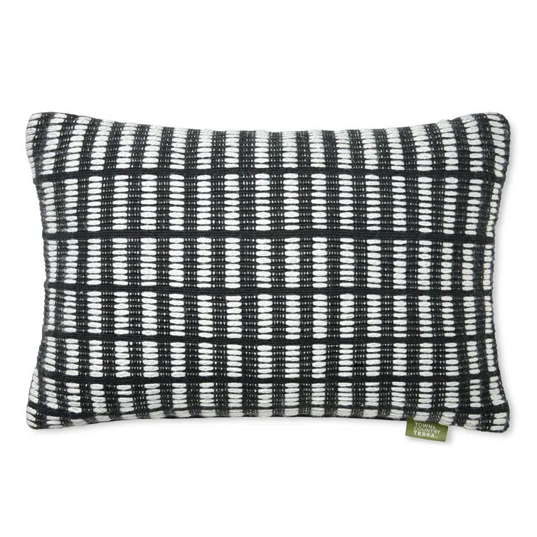 Black and Ivory Rectangular Outdoor Throw Pillow