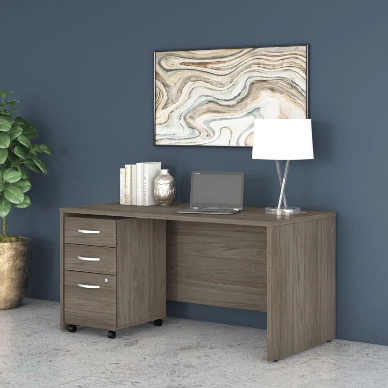 Modern Hickory Executive Office Desk with Mobile File Cabinet