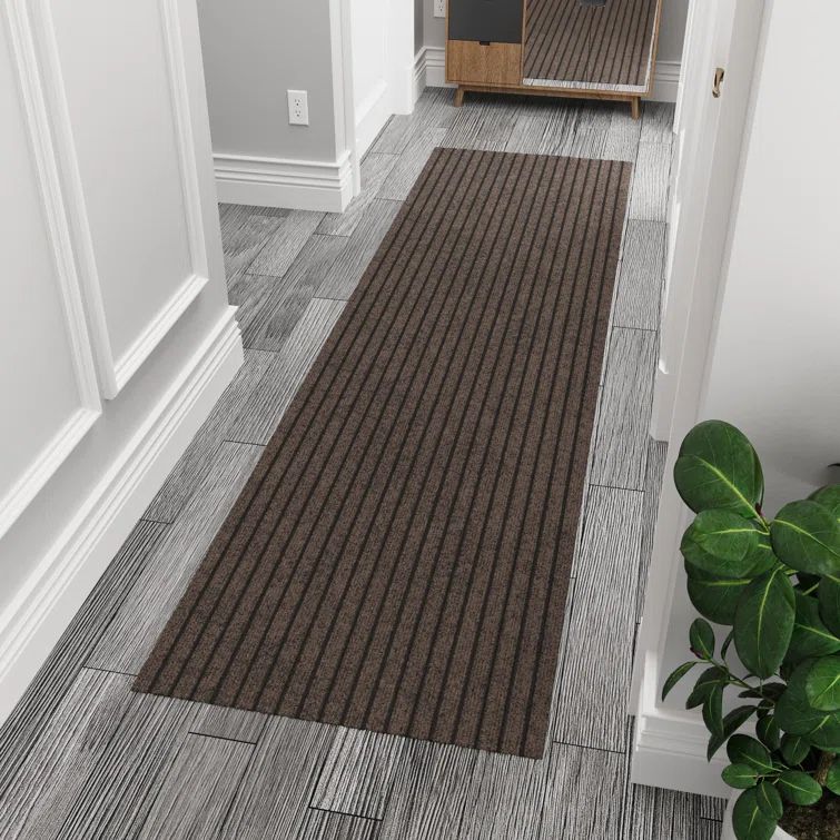 Gray Non-Slip Synthetic Indoor/Outdoor Runner Rug, 2' x 10'