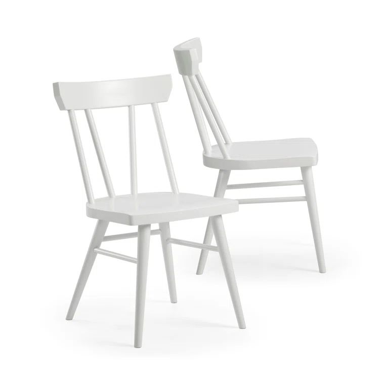 White Windsor Wood and Metal Dining Chairs, Set of 2