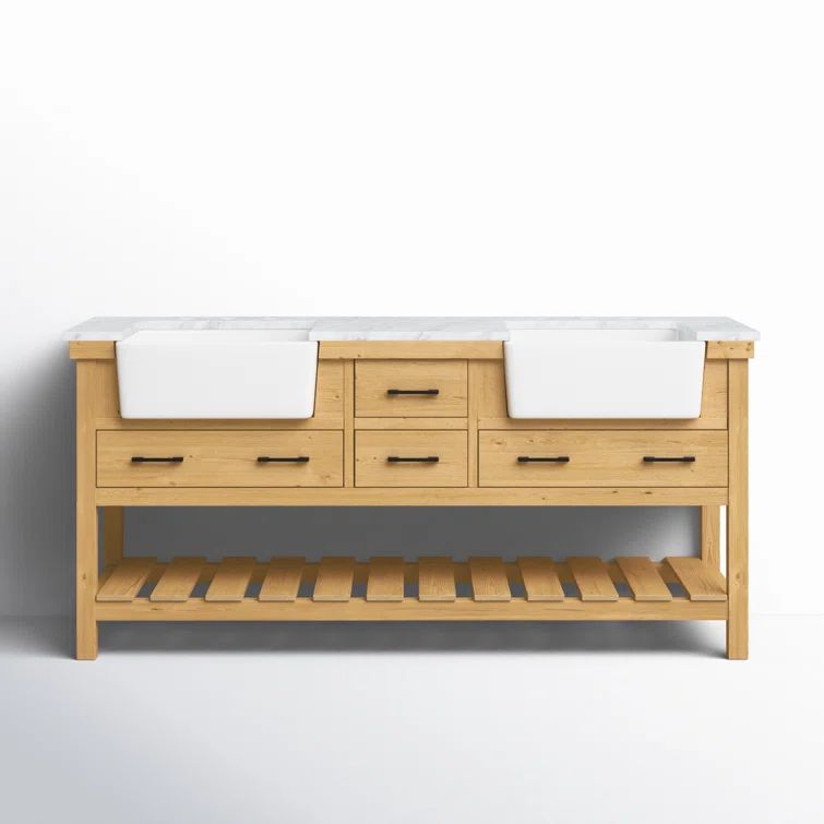 Pelaghia 72'' Natural Wood Double Bathroom Vanity with Ceramic Sinks