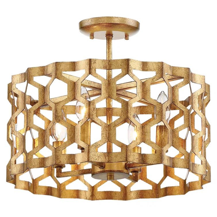 Pandora Gold Leaf 4-Light Semi-Flush Mount Drum Pendant