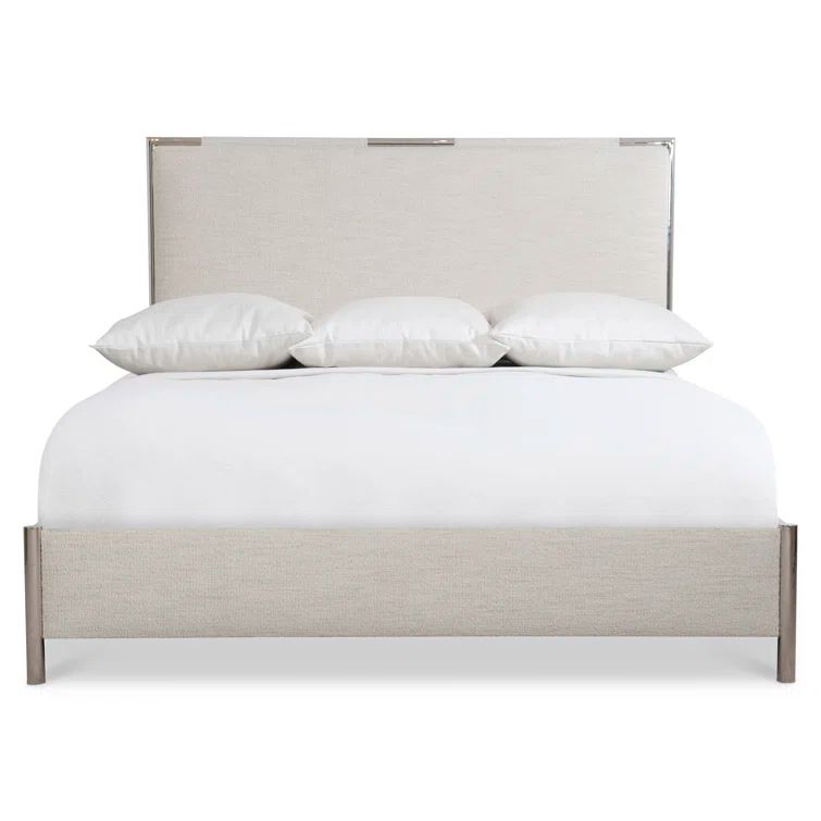 Beige Linen Upholstered King Bed with Metal Frame