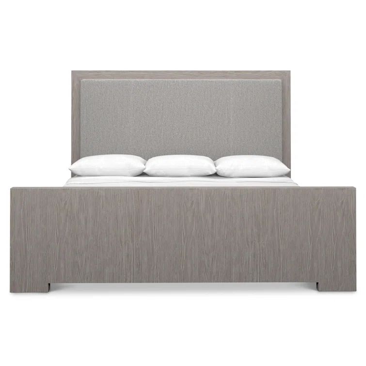 Gray Pine Queen Upholstered Bed with Headboard