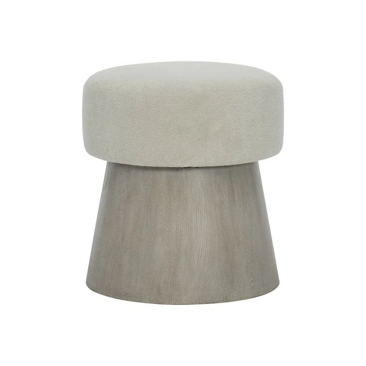 Transitional Cerused Greige Upholstered Round Bench