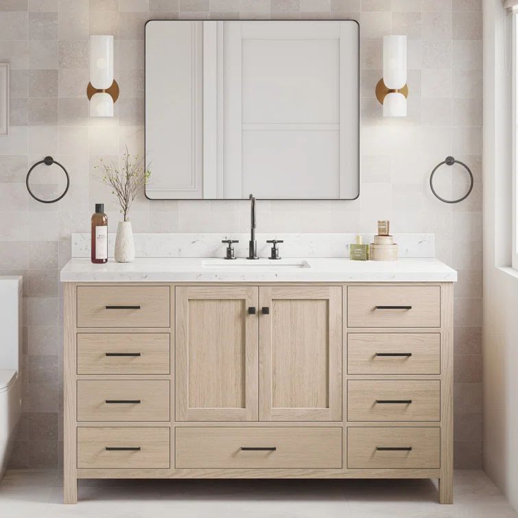 Cambridge 60.25'' Oak Single Sink Vanity with Quartz Top