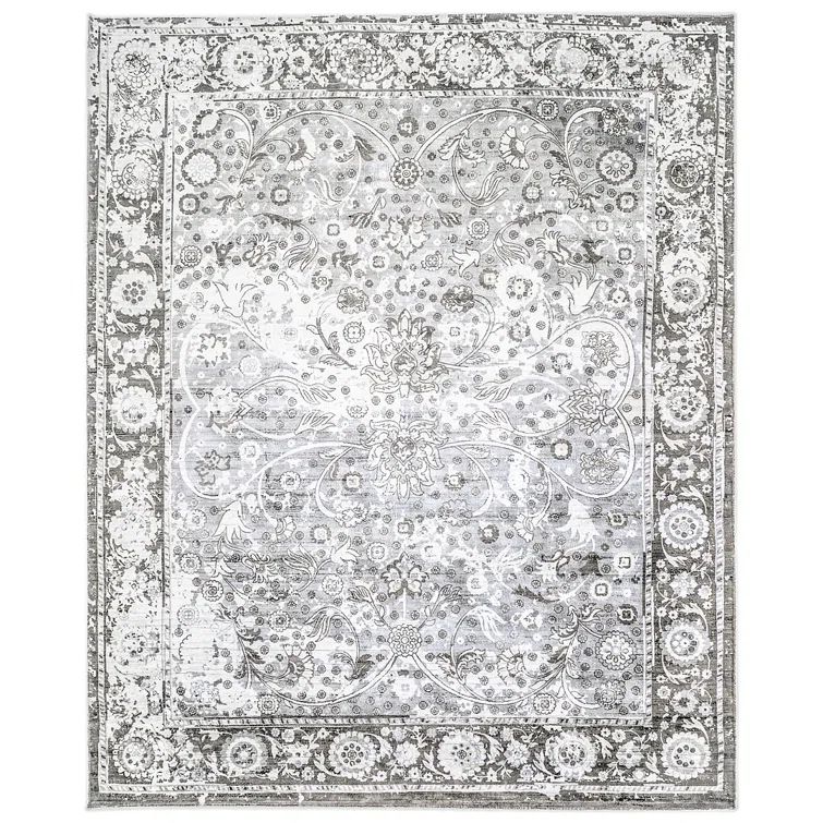 Shadow Grey Hand-Knotted Floral Motif Area Rug 8' x 10'