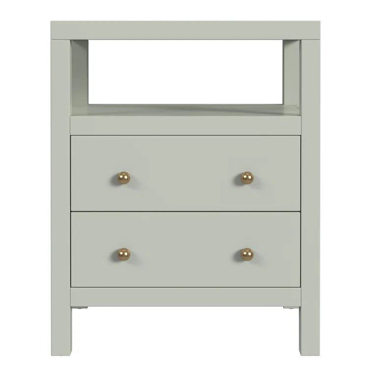 Sage Green Traditional 2-Drawer Nightstand with Open Shelf