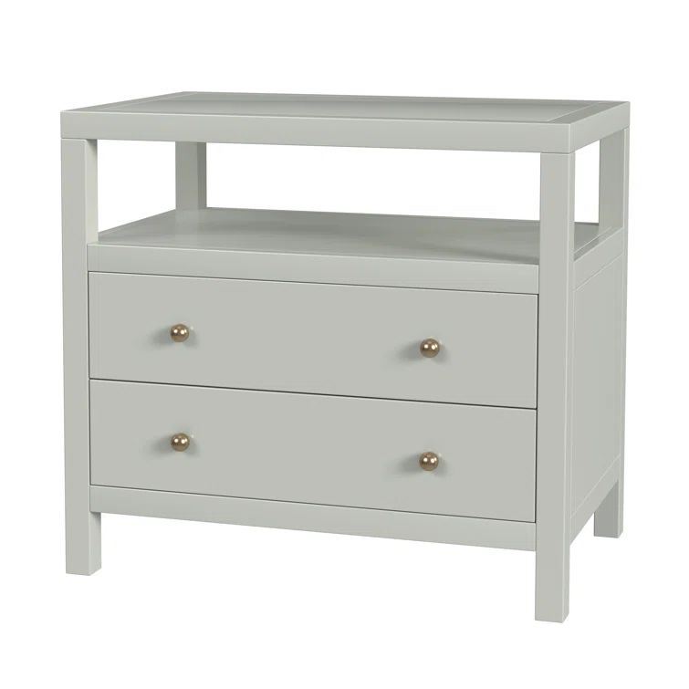 Sage Green Acacia Wood 2-Drawer Nightstand with Open Shelf