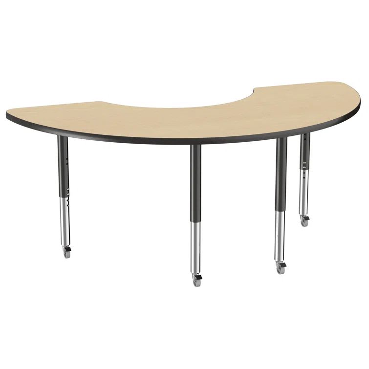 Adjustable Maple and Black Half Moon Activity Table with Metal Legs