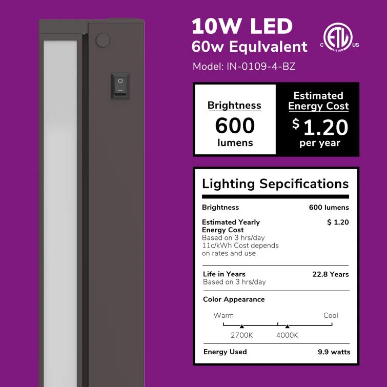 Bronze 16'' Aluminum Swivel LED Under Cabinet Light