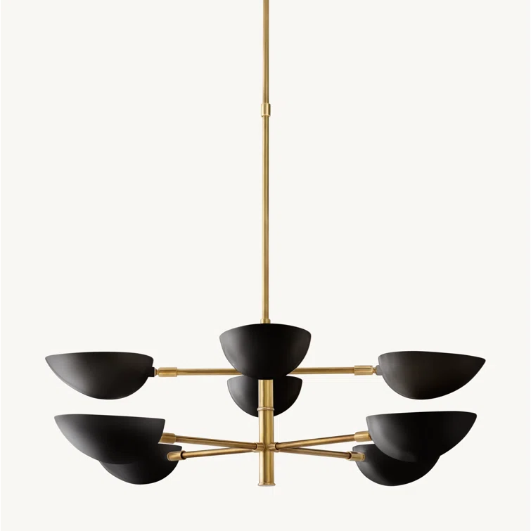 Antiqued Brass Two-Tier Chandelier with Black Shades