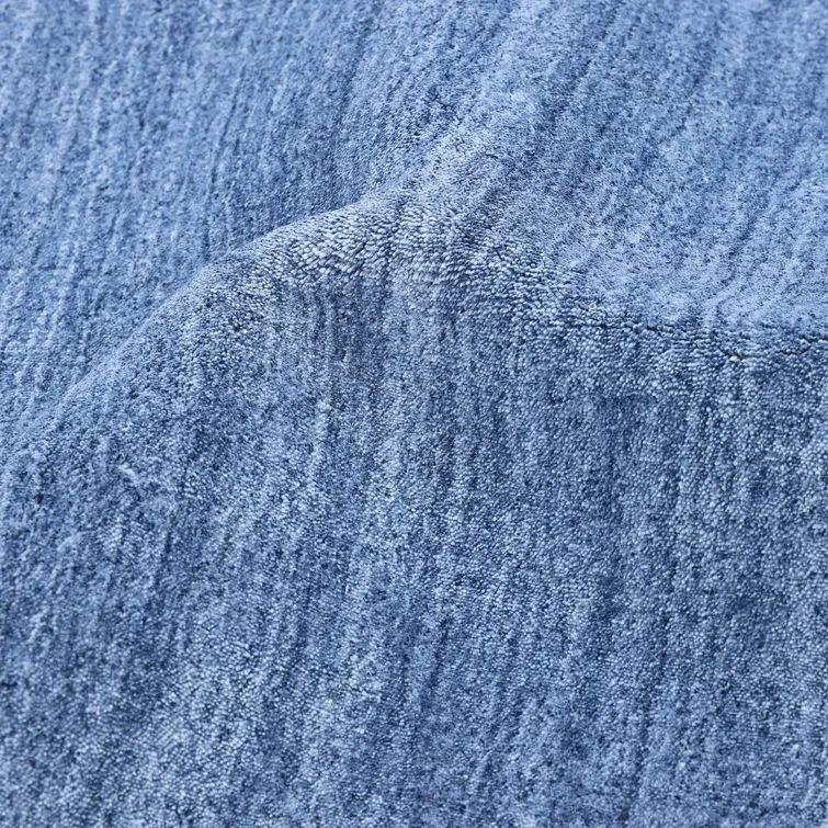 Hand-Knotted Denim Blue Wool Stripe Runner Rug
