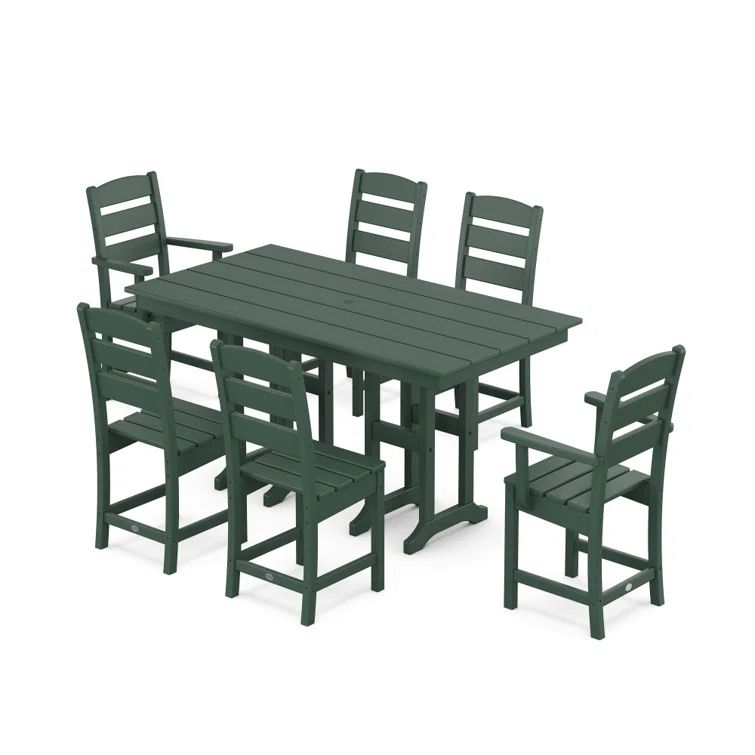 Green 7-Piece Outdoor Farmhouse Dining Set with Arm Chairs