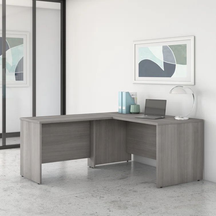 Platinum Gray L-Shaped Home Office Desk with Drawer