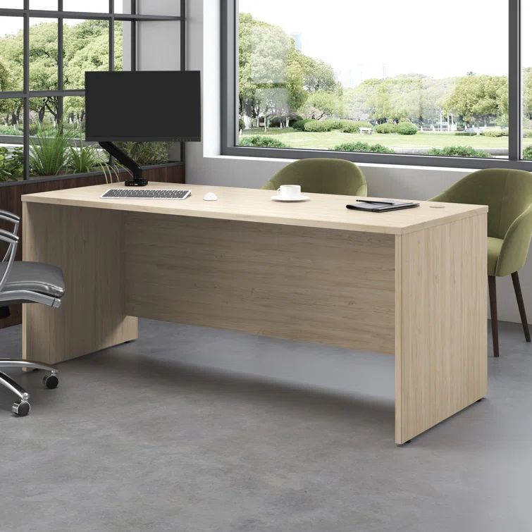 Natural Elm 72" Wood Office Desk with Modesty Panel
