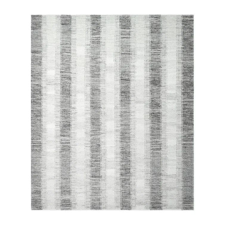 Gray and White Striped Wool 9' x 12' Handmade Rug