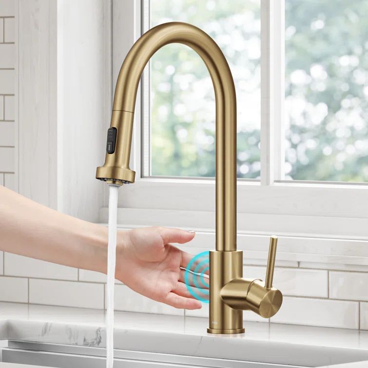 Brushed Brass Touchless Pull Down Kitchen Faucet with Motion Sensor